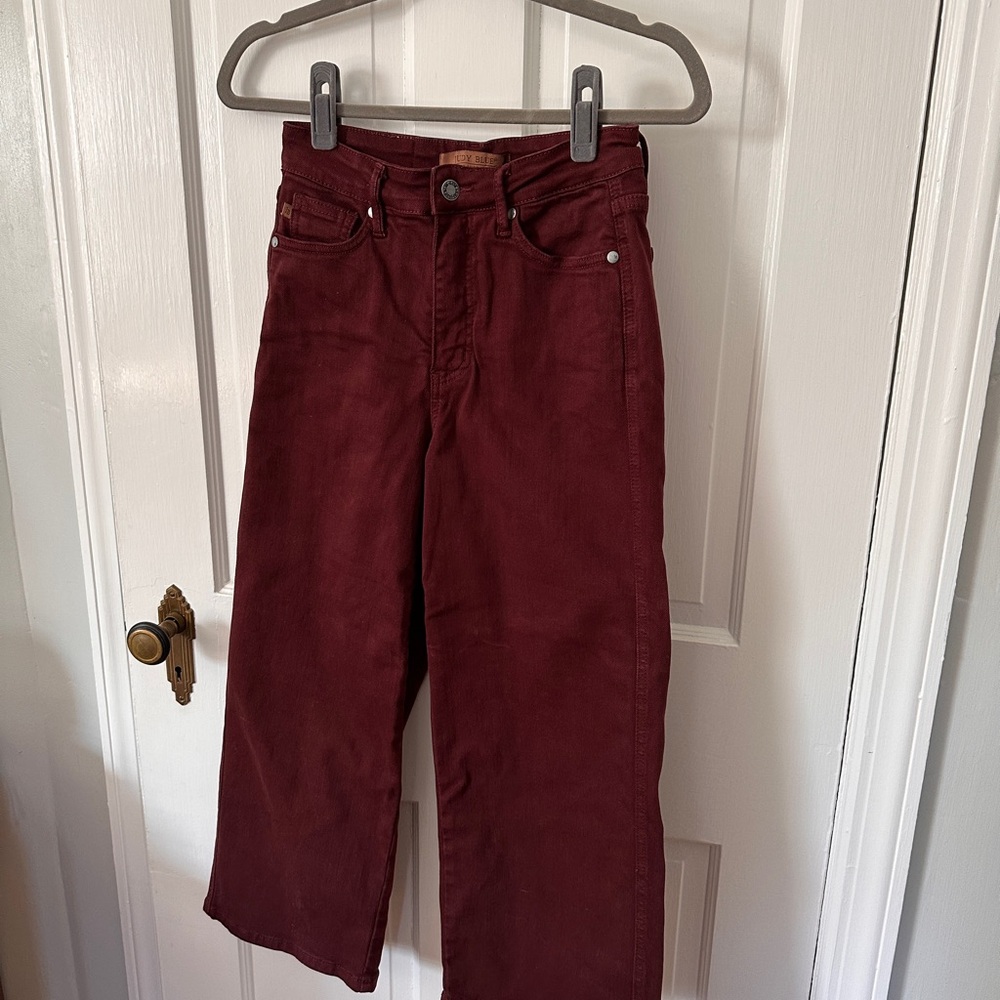 Judy Blue high-waist tummy control wide-leg cropped jeans in burgundy